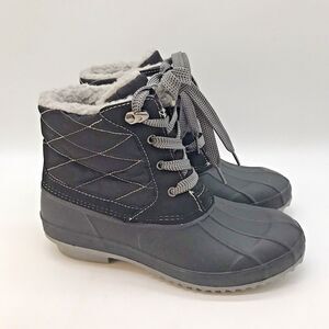 Khombu Rain Boots Women’s 8 Black & Gray Waterproof Faux Fur Lined Winter Shoes